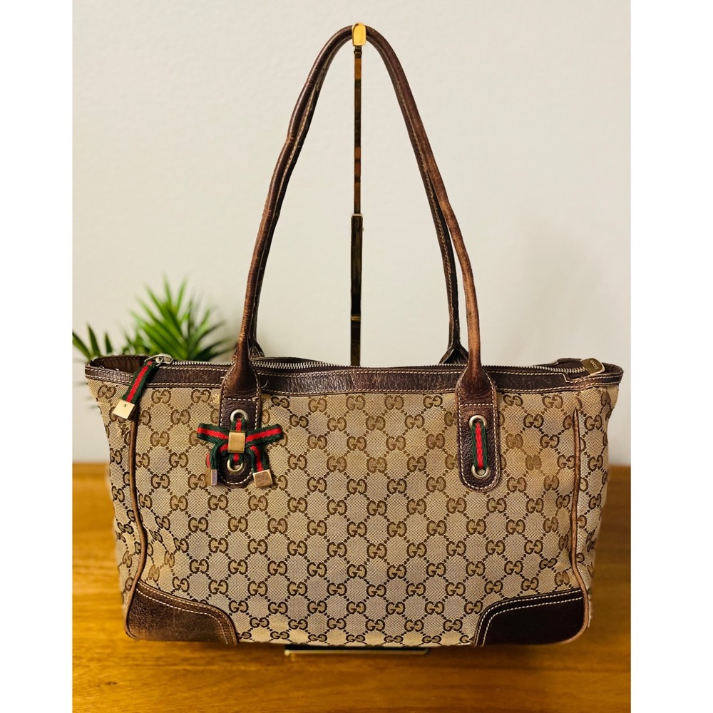 GUCCI Classic GG Canvas Princy Sherry Line Large Tote Bag 💯 AUTHENTIC